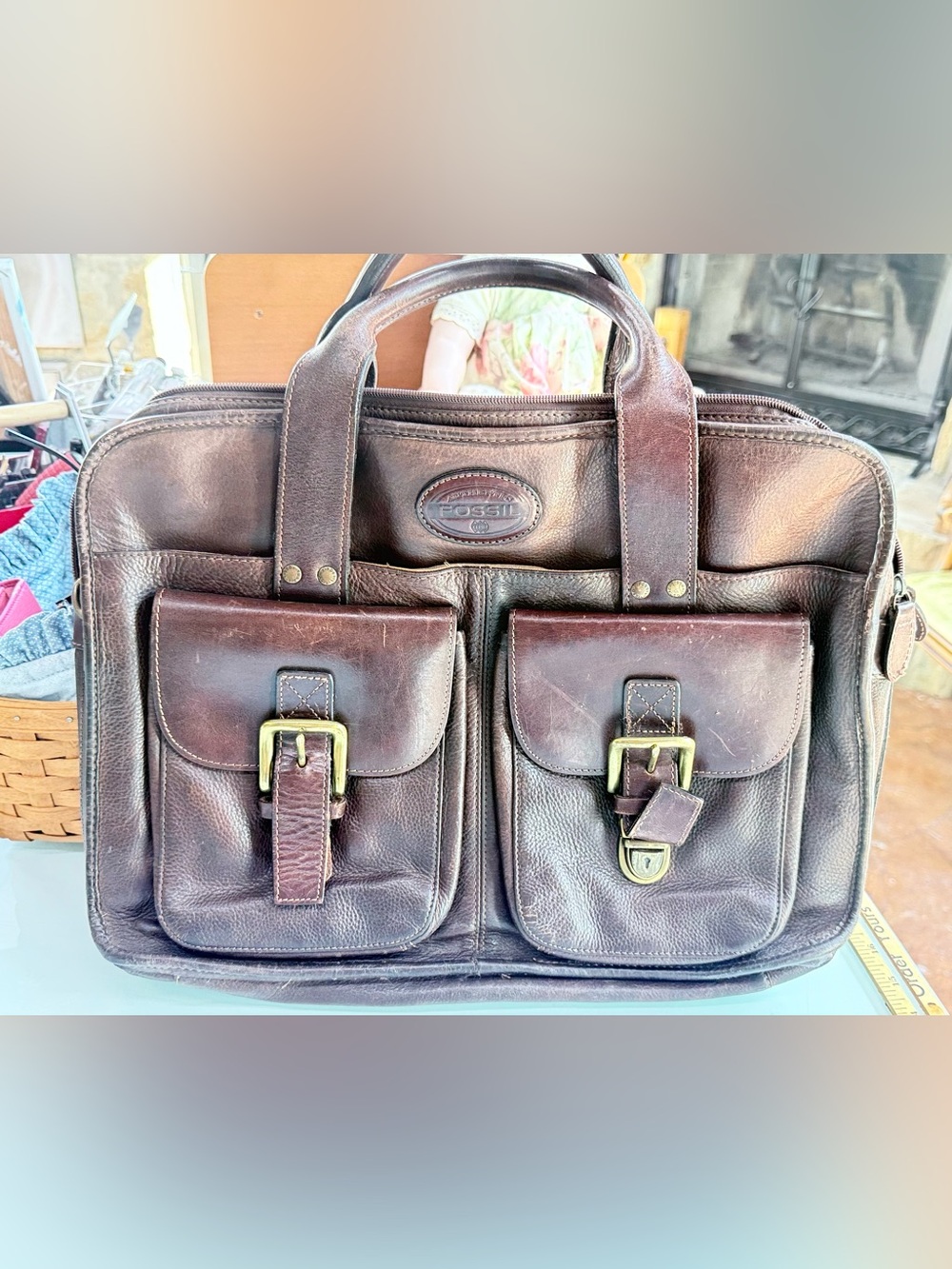 Fossil Vintage Brown Leather Briefcase Laptop Messenger Bag Missing Clasp